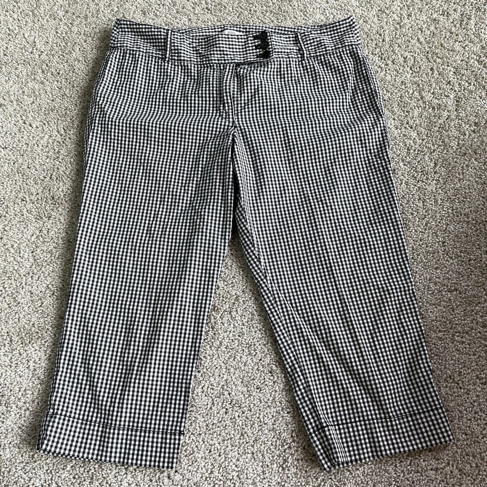 LOFT Pants Womens 12P Black Check Twill Capri Crop Stretch Marisa Workwear
